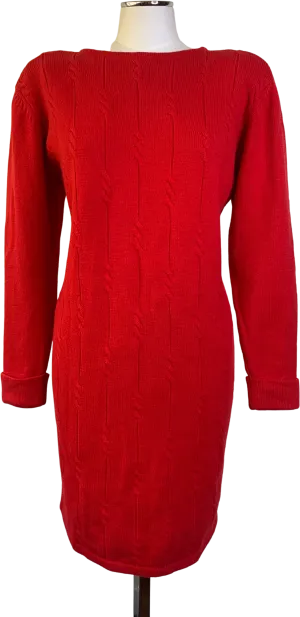 '80s Red Cable Knit Sweater Dress by Liz Claiborne