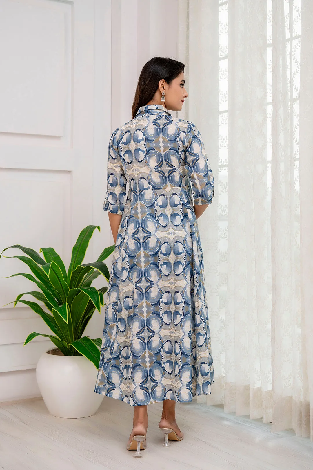 Fab Grey Abstract Printed Shirt Pattern Dress