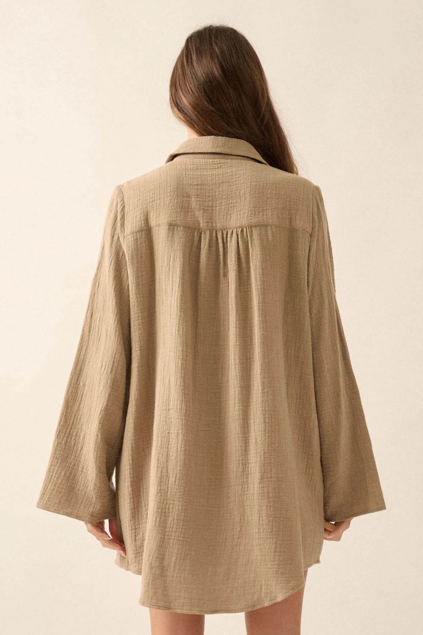 Free to Be Pleated Lace-Trim Mini Shirt Dress