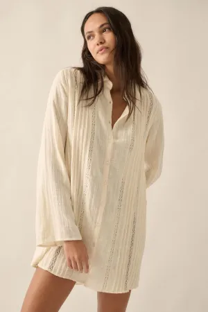 Free to Be Pleated Lace-Trim Mini Shirt Dress