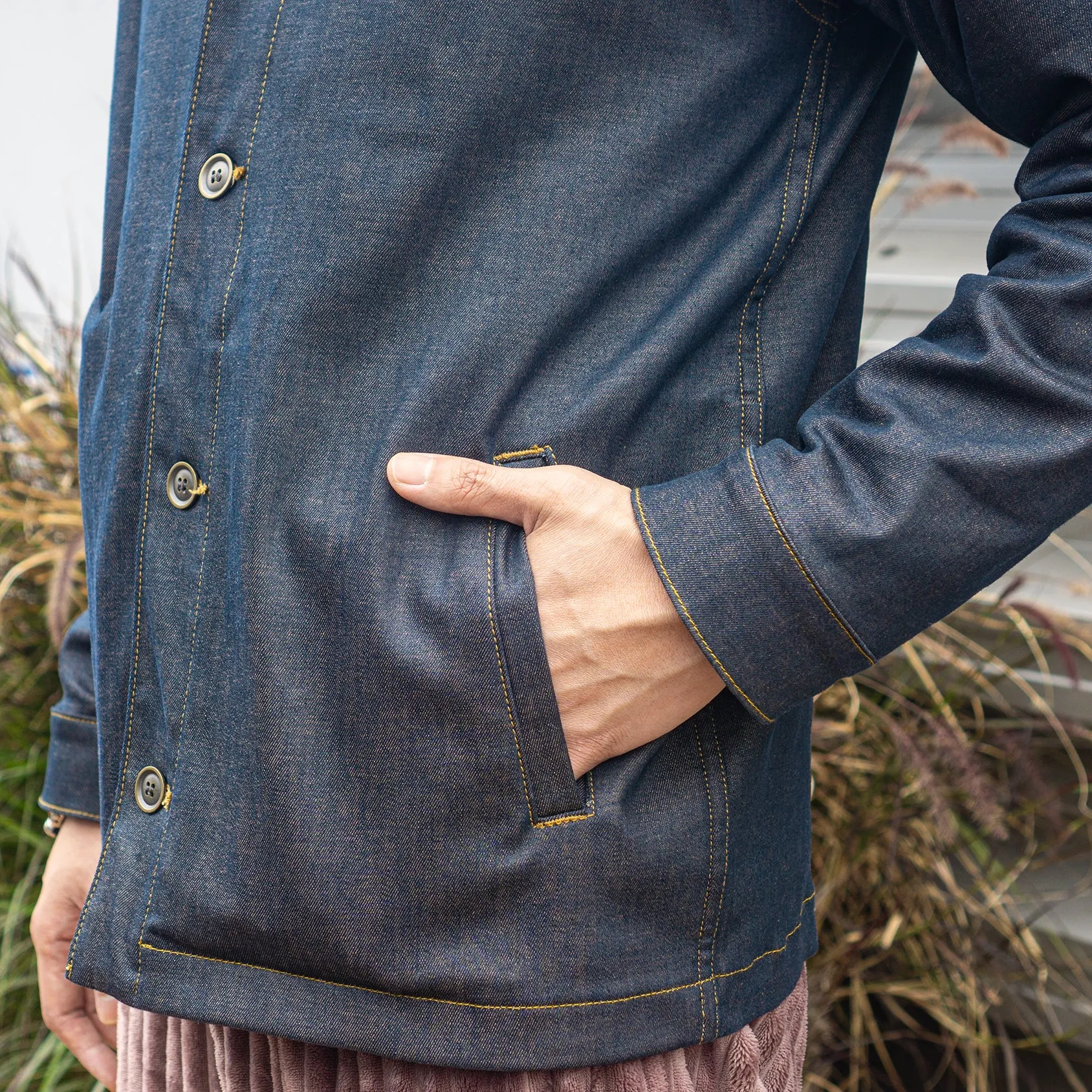 Indigo Brass Denim Uprock Coach Jacket