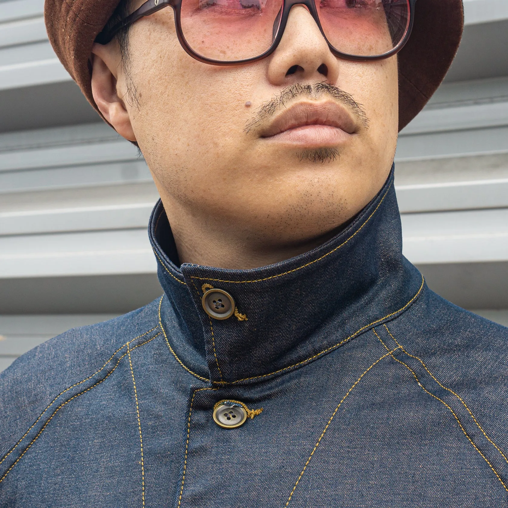 Indigo Brass Denim Uprock Coach Jacket