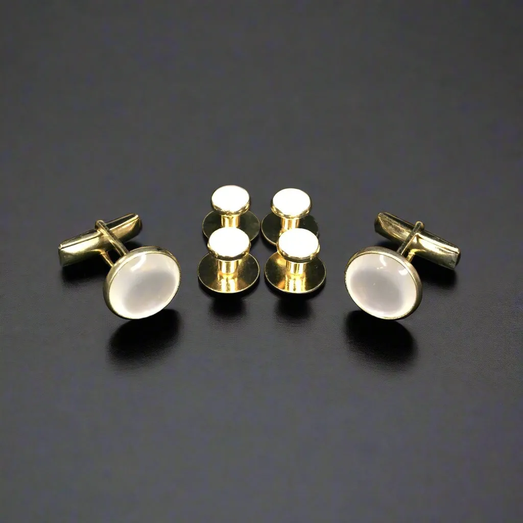 Pearl Gold Stud & Cufflink Set