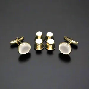 Pearl Gold Stud & Cufflink Set