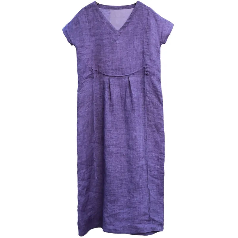 Purple V Neck Summer Women Dresses Short Sleeve Dresses MDYP9751