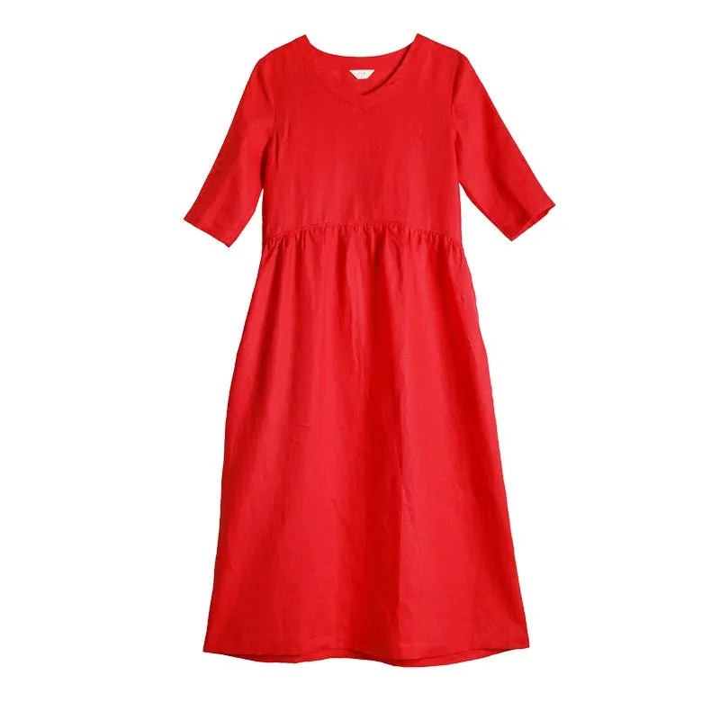 Red Women Dresses Linen Spring Summer Women Dresses SMM96204
