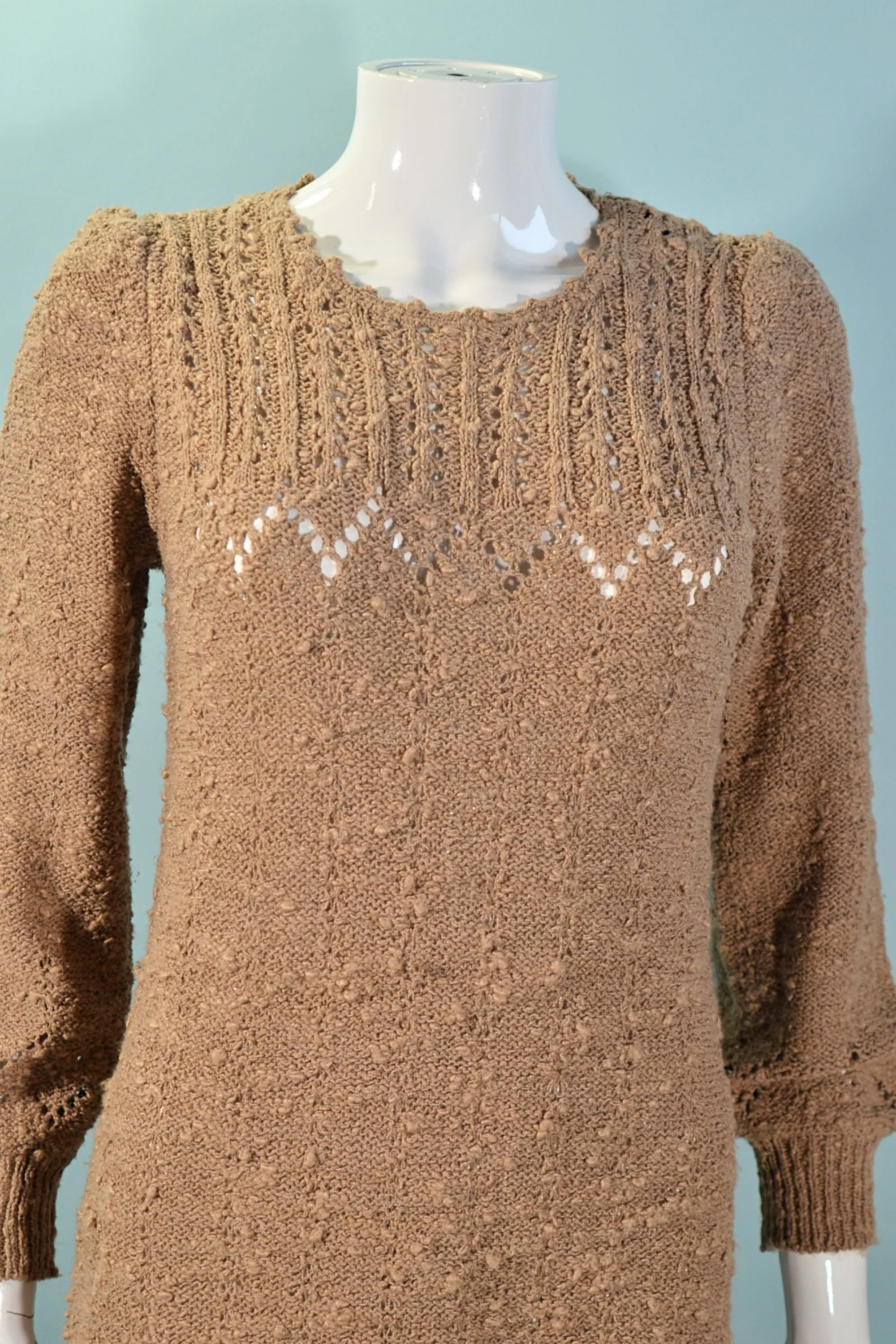 SOLD Contessa Visconte 70s Knit Midi Dress, Crochet Knit Sweater Dress S