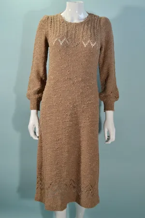 SOLD Contessa Visconte 70s Knit Midi Dress, Crochet Knit Sweater Dress S
