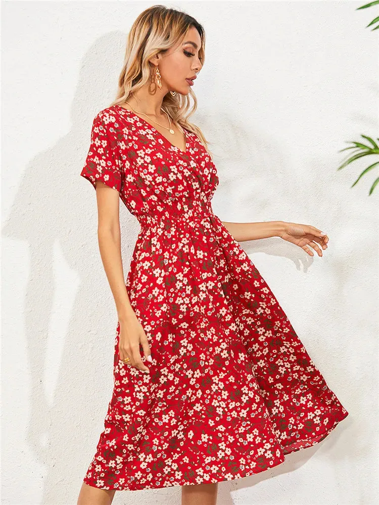 Summer Floral Sleeveless Midi Dress