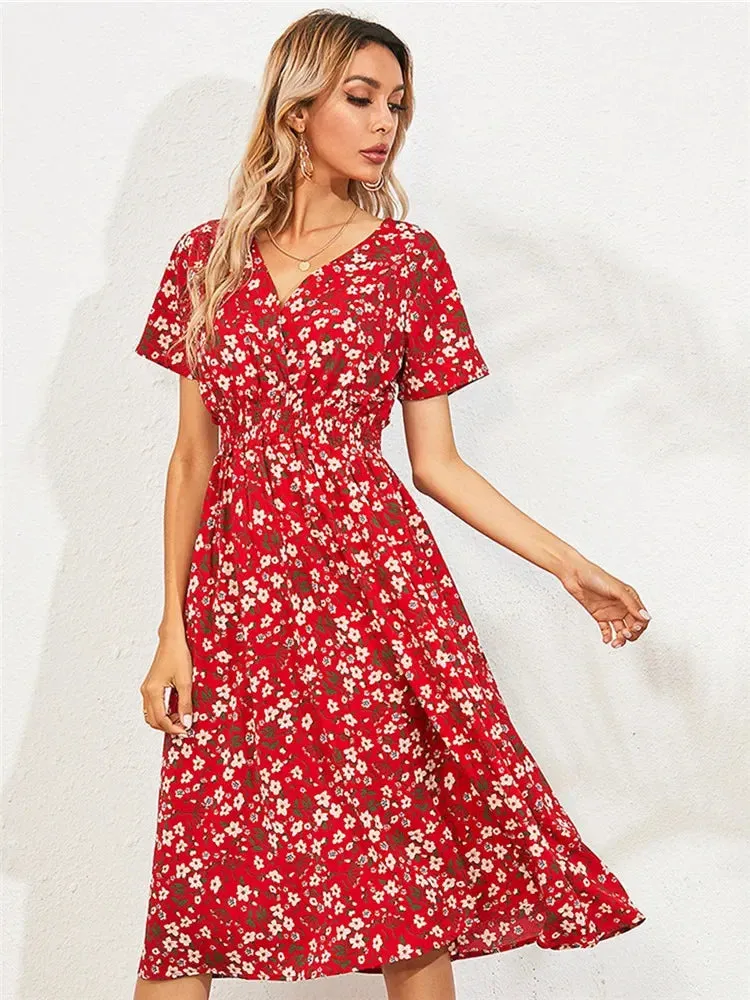 Summer Floral Sleeveless Midi Dress