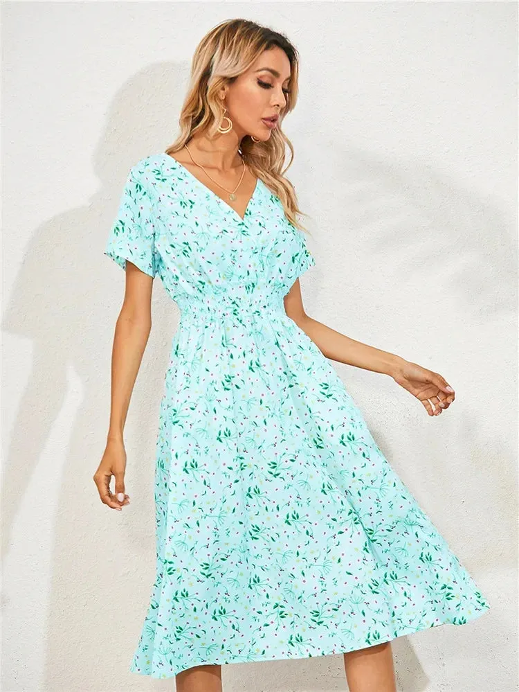Summer Floral Sleeveless Midi Dress