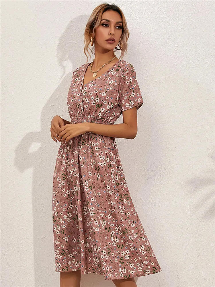 Summer Floral Sleeveless Midi Dress