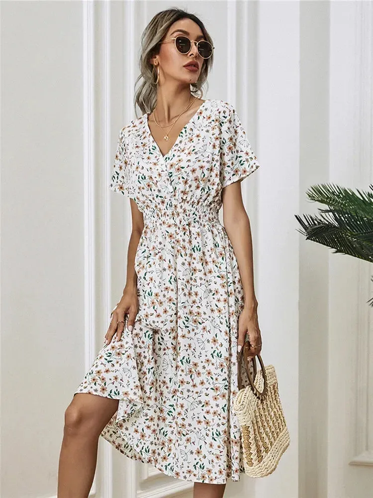 Summer Floral Sleeveless Midi Dress