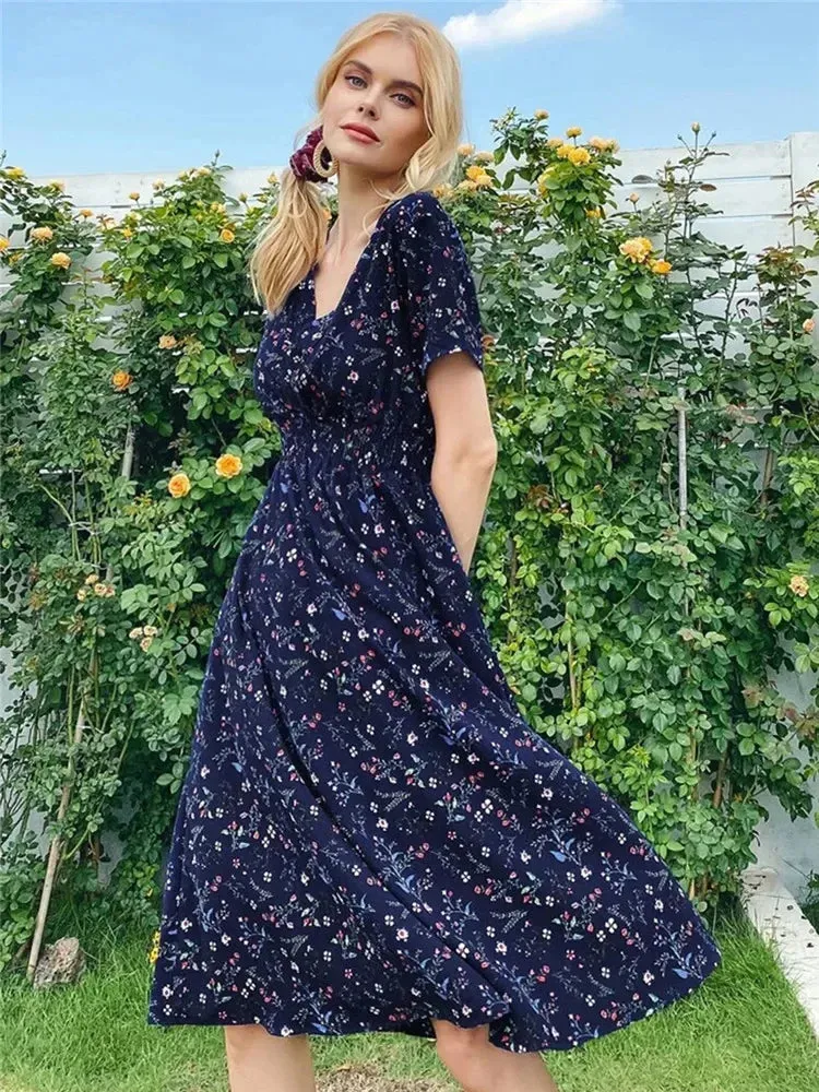 Summer Floral Sleeveless Midi Dress