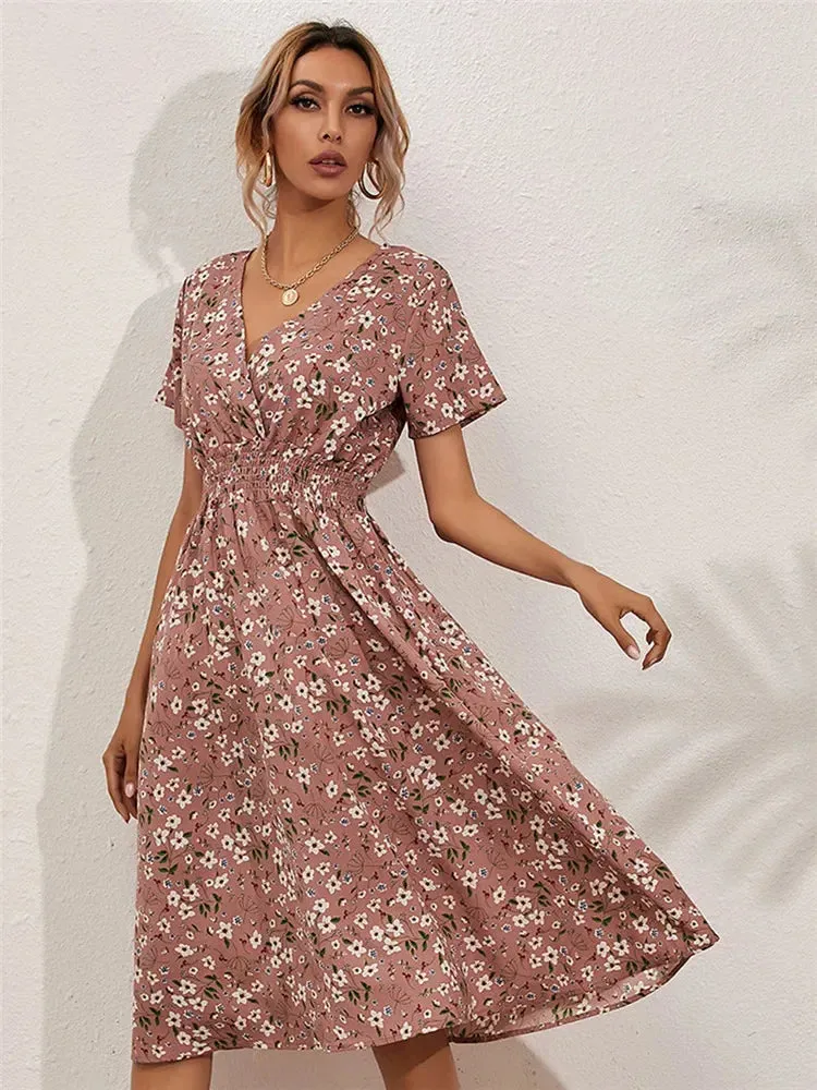 Summer Floral Sleeveless Midi Dress