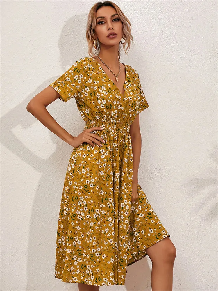 Summer Floral Sleeveless Midi Dress